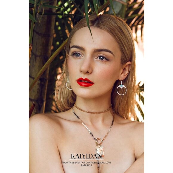 Sun Bell Turquoise Circle Shaped Vintage Long Summer Earring for Women Jewelry - Picture 9 of 9